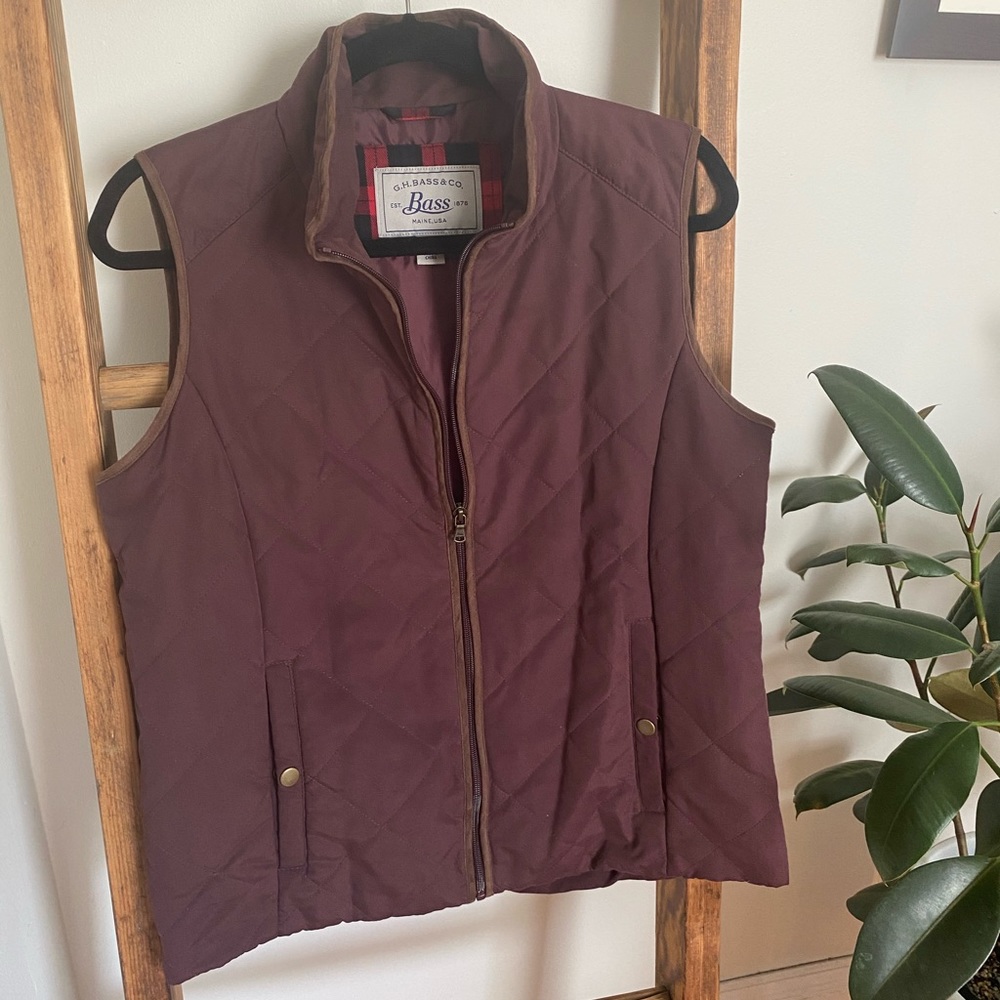Quilted vest in eggplant by Bass.